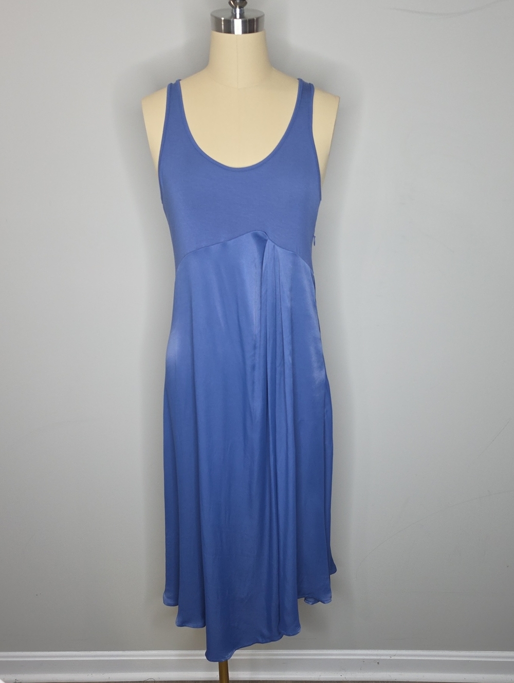 By Anthropologie Blue Mixed Media Asymmetrical Midi Dress Size S Petite